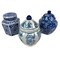 Decorative Jars Set of 3 Blue White Chinoiserie Porcelain Lidded 6.75 In